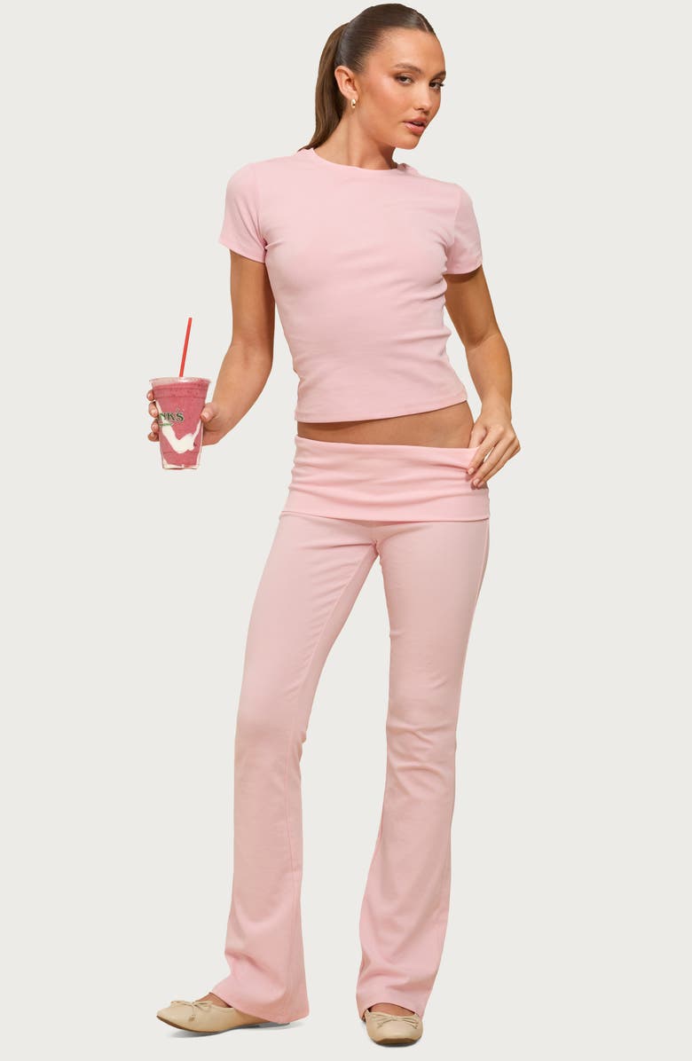 EDIKTED Ivanne Foldover Stretch Cotton Flare Pants, Alternate, color, 