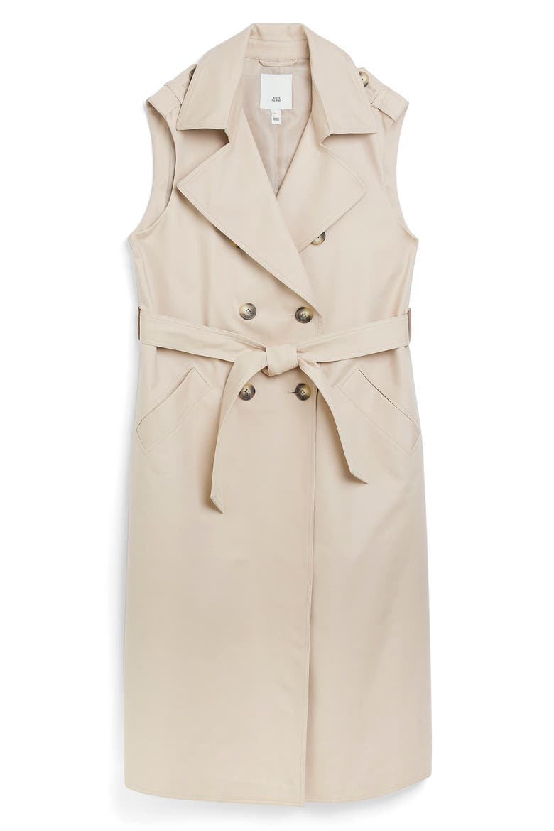 Sleeveless Stretch Cotton Trench Coat, Alternate, color, LIGHT BEIGE