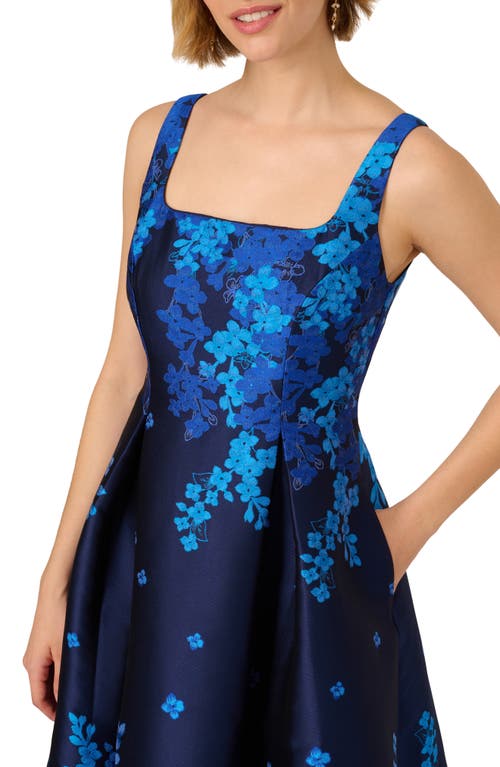 Adrianna Papell Border Sleeveless Jacquard Fit & Flare Midi Dress In Blue