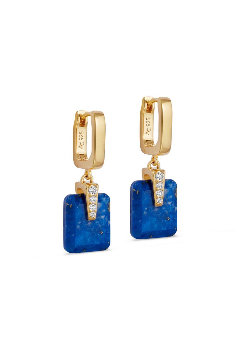 Gold Deco Lapis Drop Huggies, Main, color, Lapis