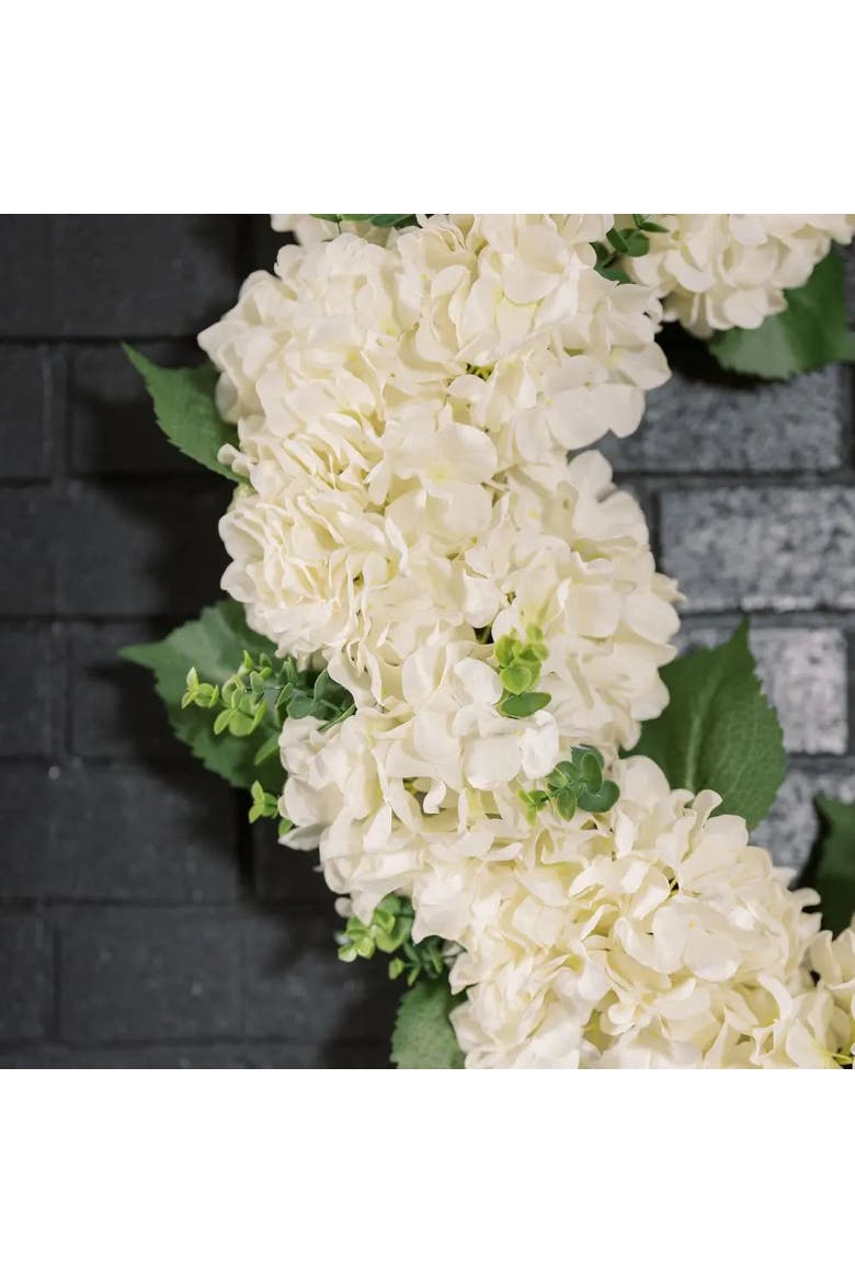 30" White Hydrangea Wreath - 30in Faux Floral Door Wreath, Alternate, color, White Hydrangea