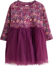 NEXT Kids' Ditsy Pleated Floral Mixed Media Mesh Dress