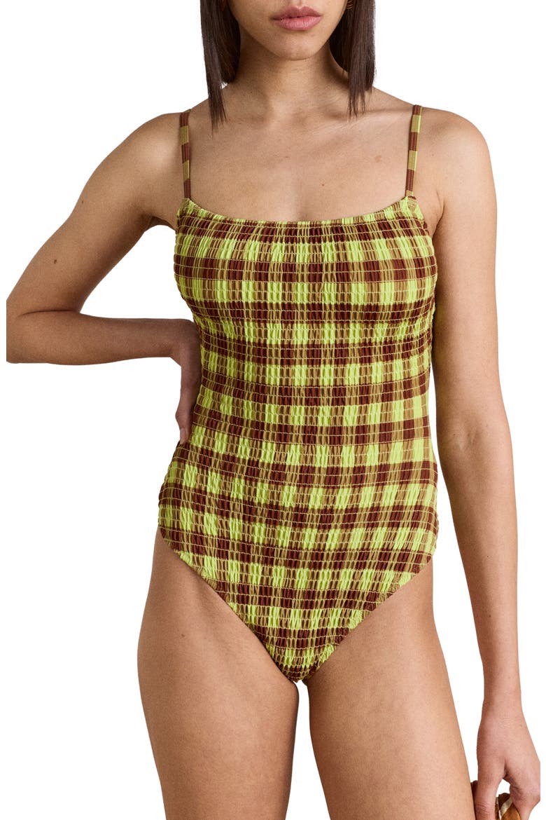 Lilbet Smocked One-Piece Swimsuit, Main, color, GREEN