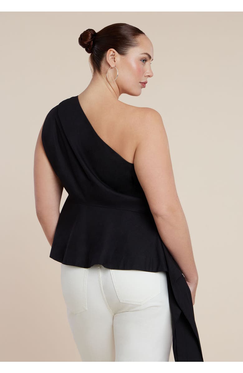 ELOQUII Asymmetrical Top With Flounce, Alternate, color, Black Onyx