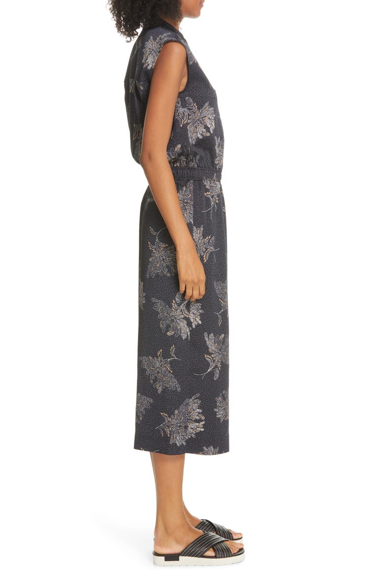 Woodblock Floral Sleeveless Jumpsuit, Alternate, color, COASTAL