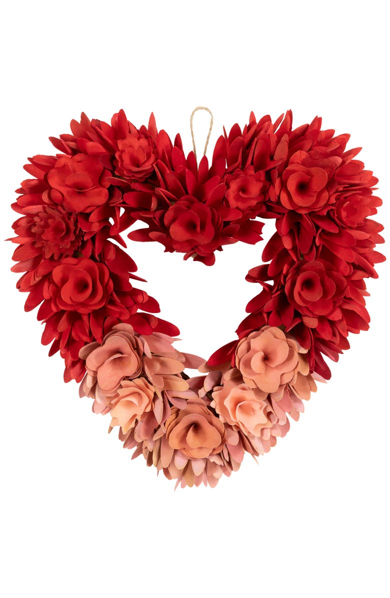 Northlight Wooden Rose Artificial Valentine's Day Floral Wreath - 14" - Red and Pink, Main, color, Red