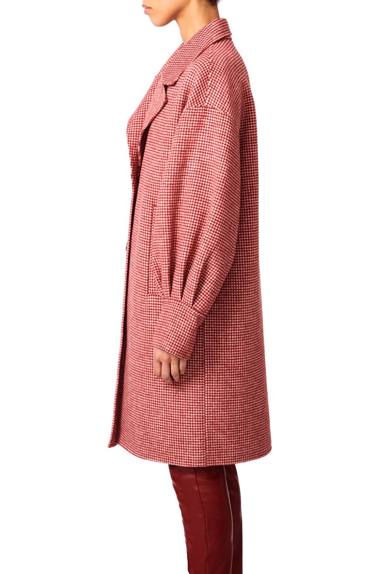 Houndstooth Check Wool Blend Coat, Alternate, color, RED WHITE