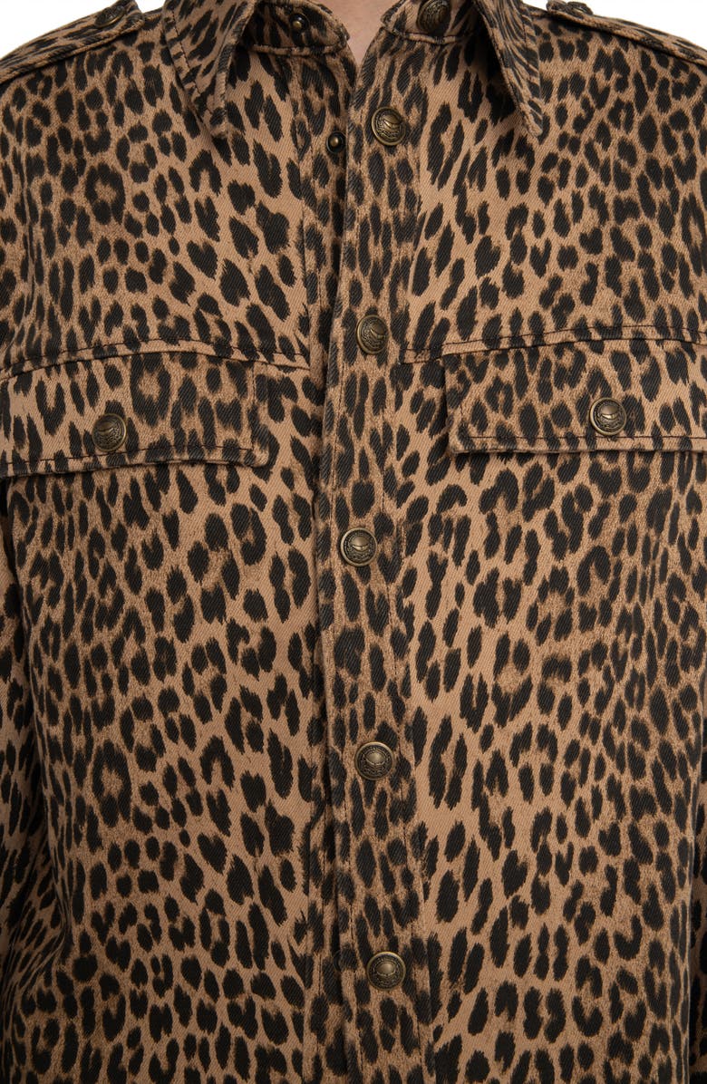 Zadig & Voltaire Taskam Leopard Print Denim Snap-Up Shirt, Alternate, color, 