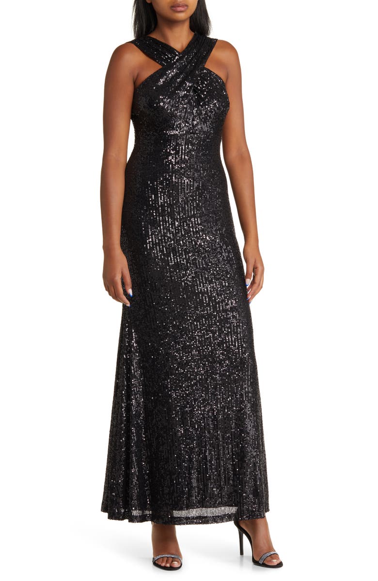 Eliza J Sequin Cross Front Gown, Main, color, 