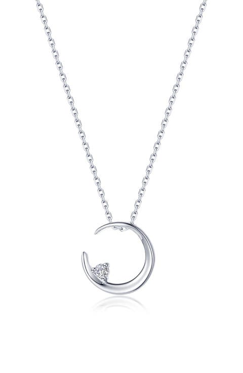 Simulated Diamond Crescent Moon Pendant Necklace
