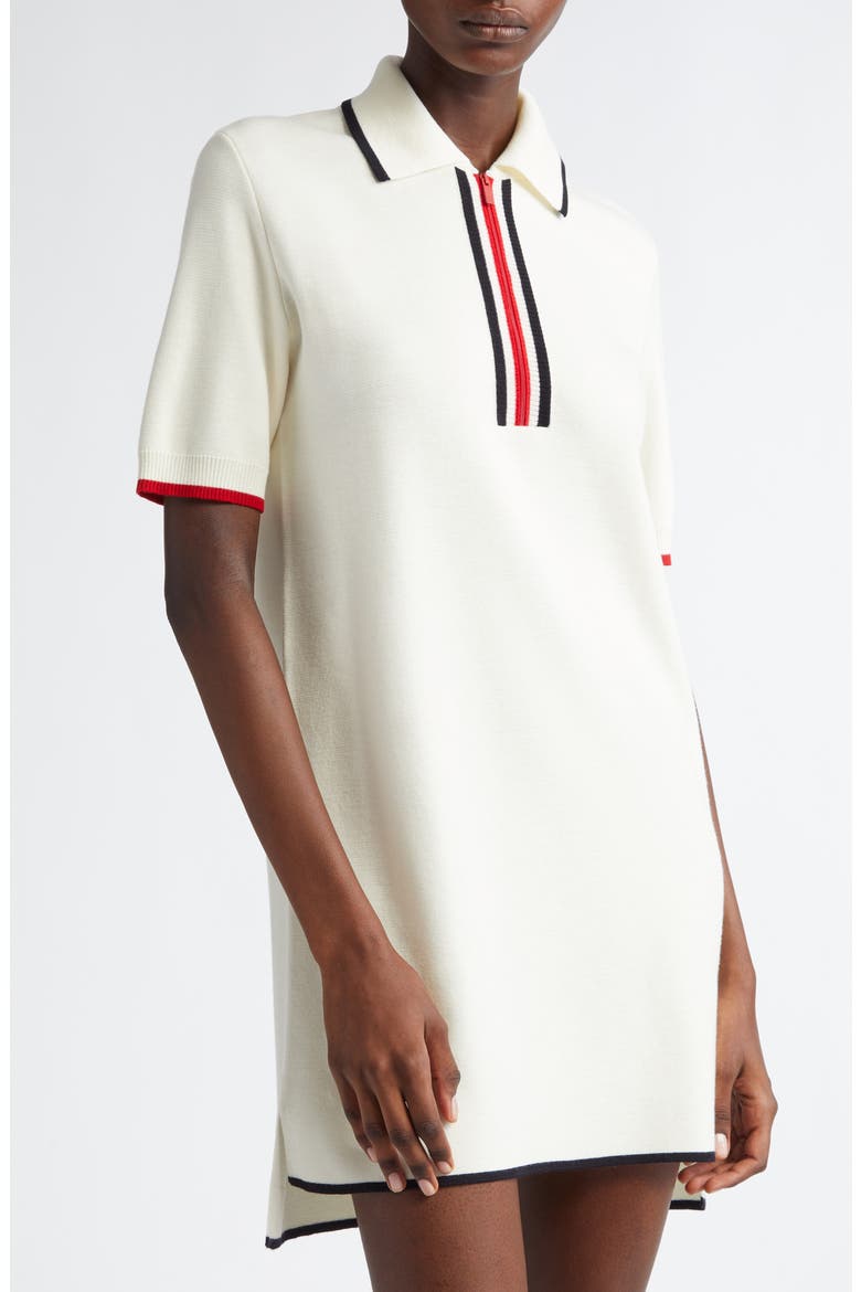 Stripe Detail Milano Knit Polo Sweater Dress, Alternate, color, WHITE