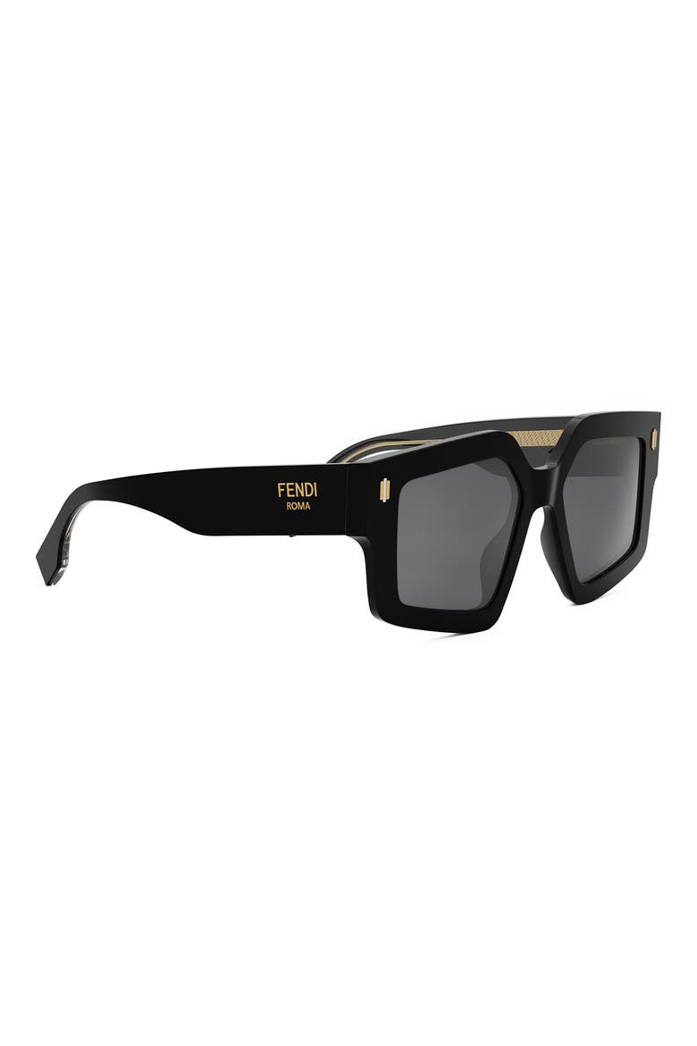 Roma 52mm Square Sunglasses, Alternate, color, SHINY BLACK / SMOKE