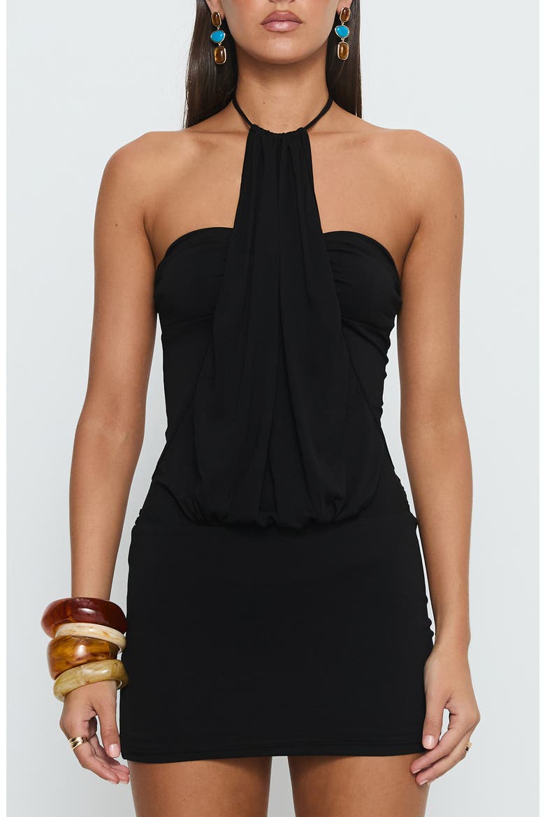 Slip Away Draped Halter Minidress, Main, color, BLACK