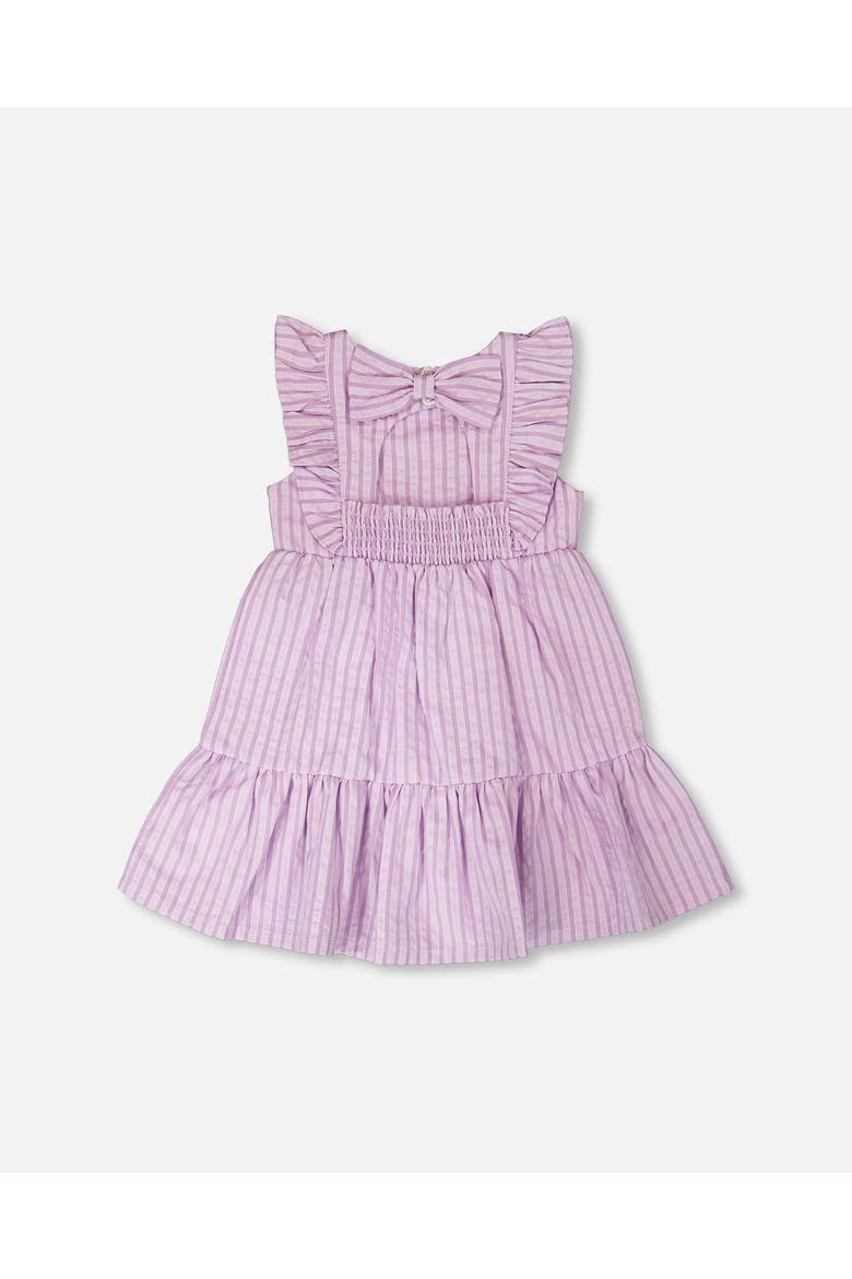 Sleeveless Flutter Ruffles Striped Dress, Alternate, color, Lavender Stripes