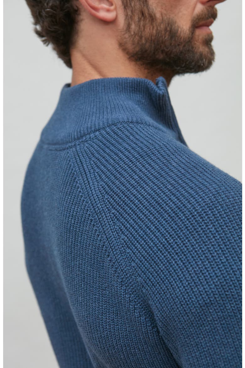 Midweight 100% Cotton Zip Neck Sweater, Alternate, color, Bluemelange