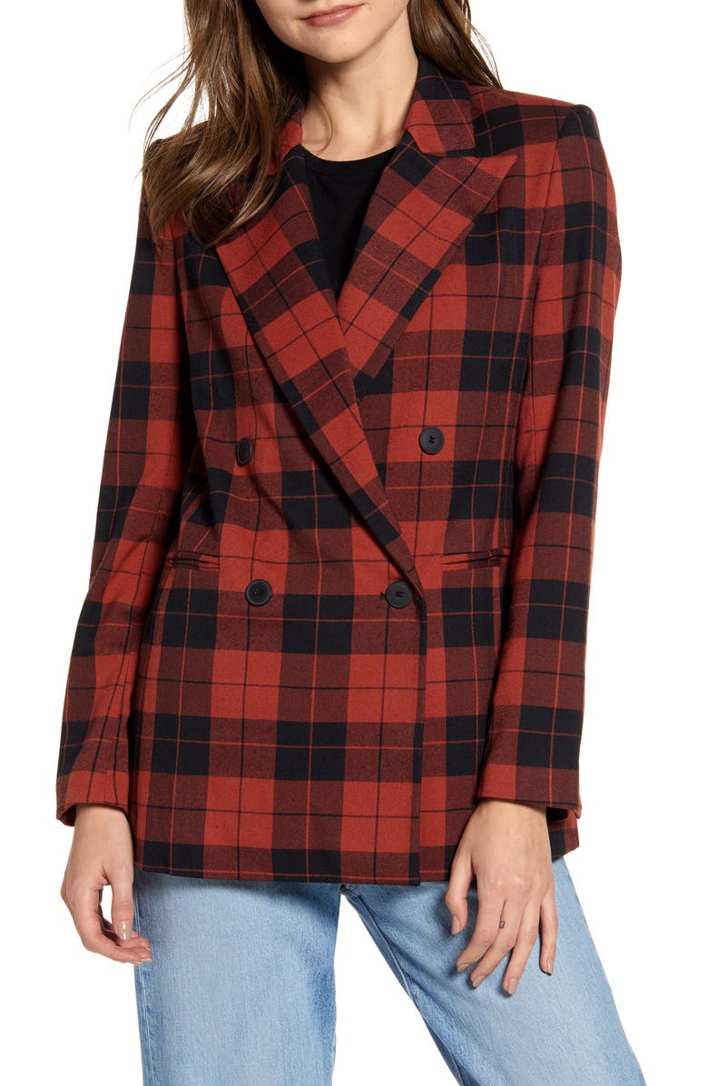 Chelsea28 Double Breasted Plaid Blazer, Alternate, color, 
