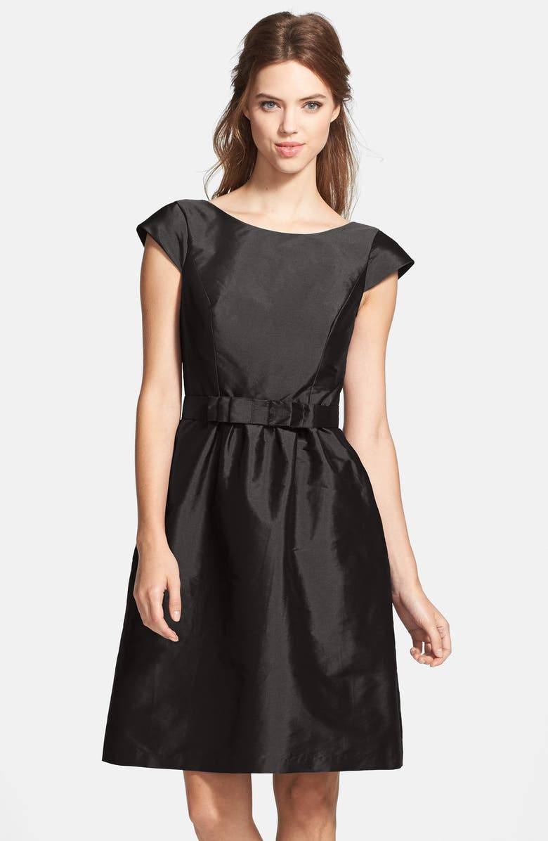 Alfred Sung Bow Detail Satin Fit & Flare Dress, Main, color, 