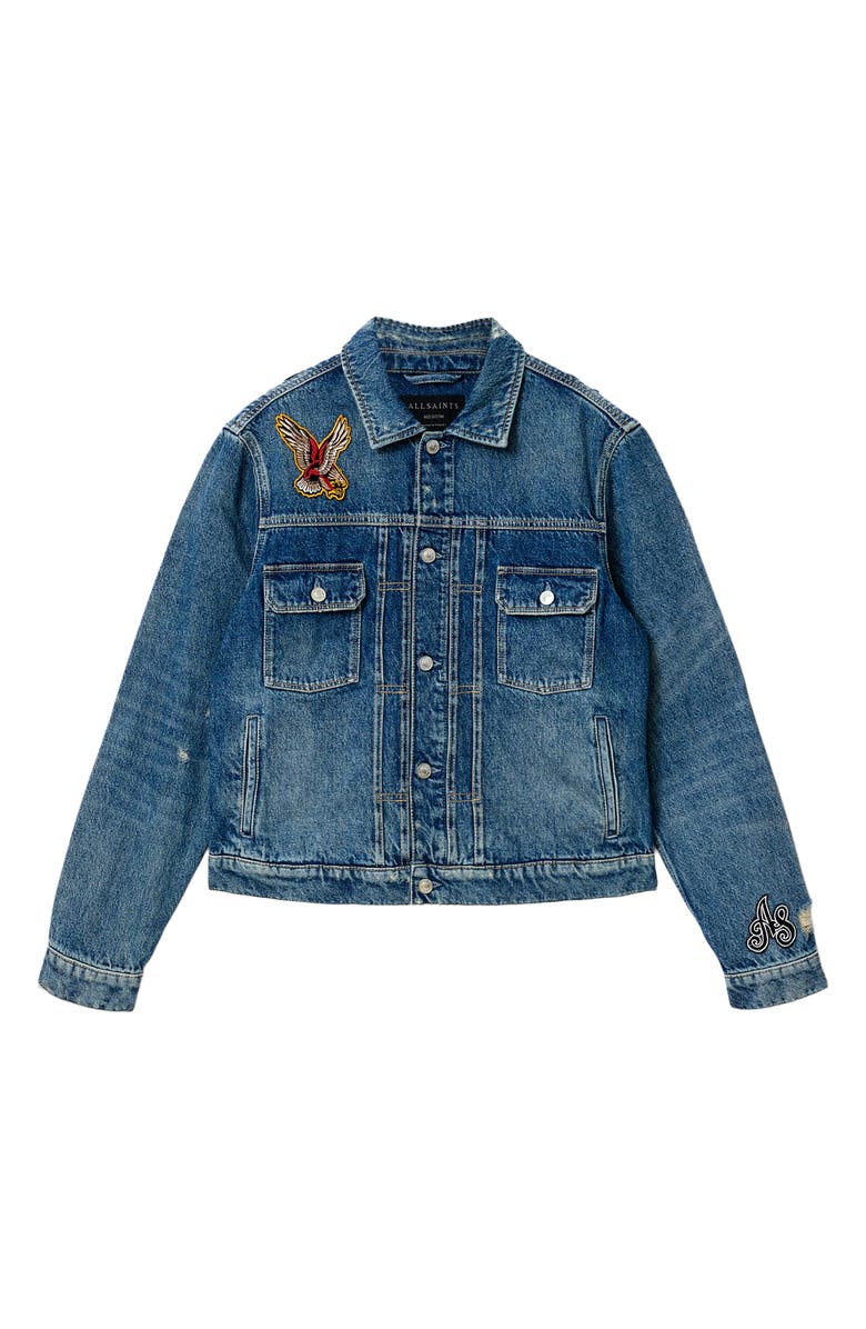 AllSaints Exile Patch Denim Jacket, Alternate, color, Washed Indigo