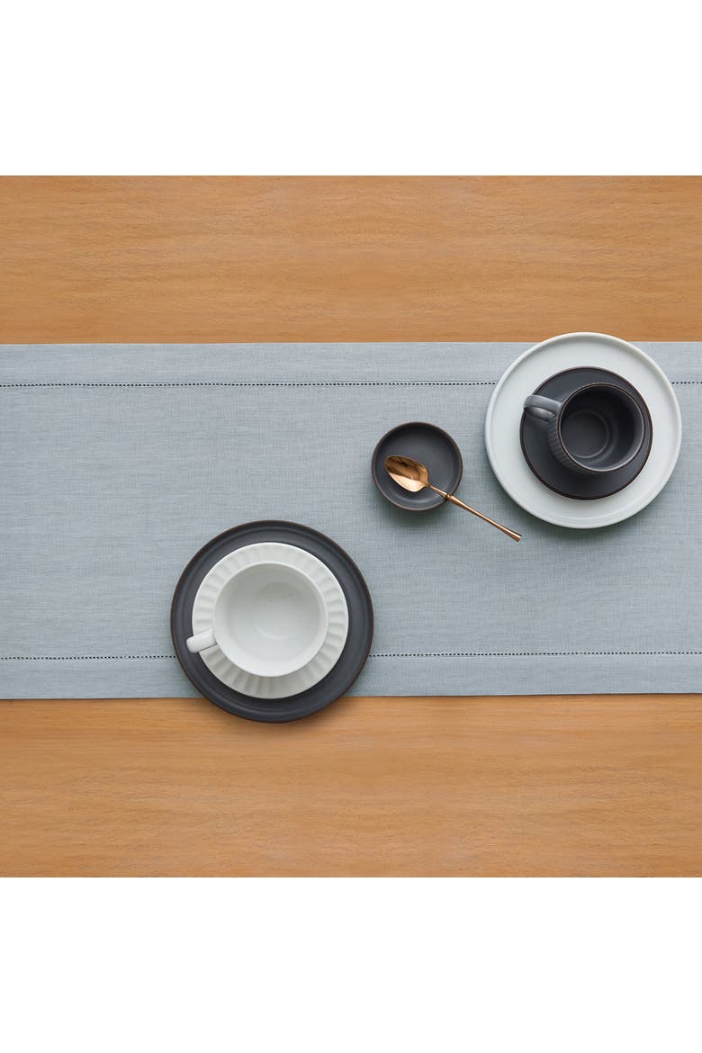 Linen Table Runner - Classic Hemstitch, Alternate, color, Dusty Blue