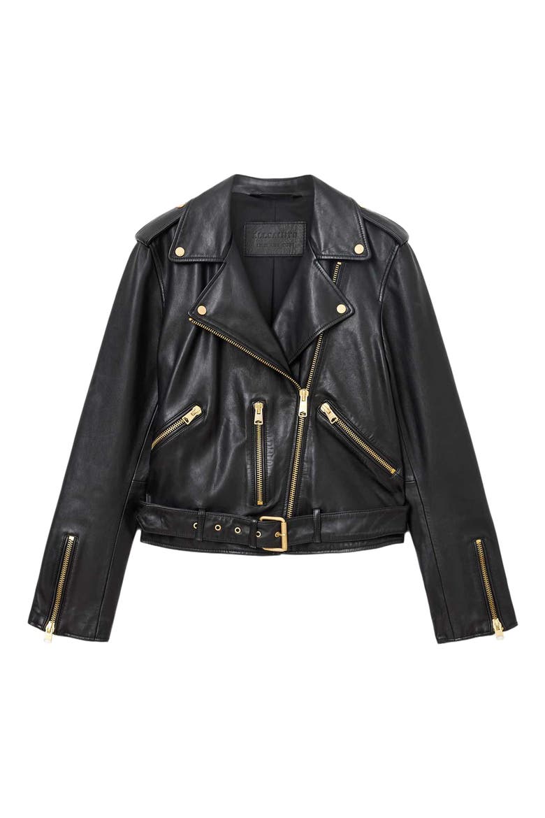 Balfern Leather Biker Jacket, Alternate, color, BLACK/ GOLD