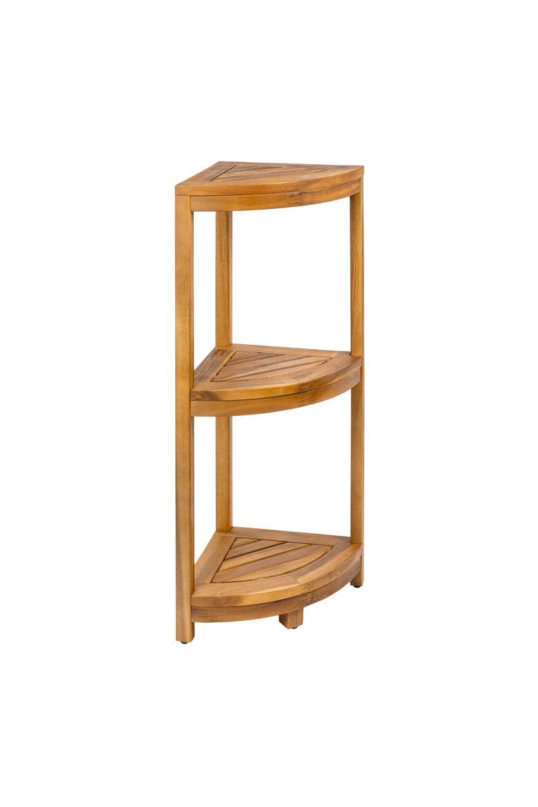 Sela 33" Classic Minimalist 3-Tier Acacia Wood Freestanding Bathroom Corner Shelf, Main, color, Natural