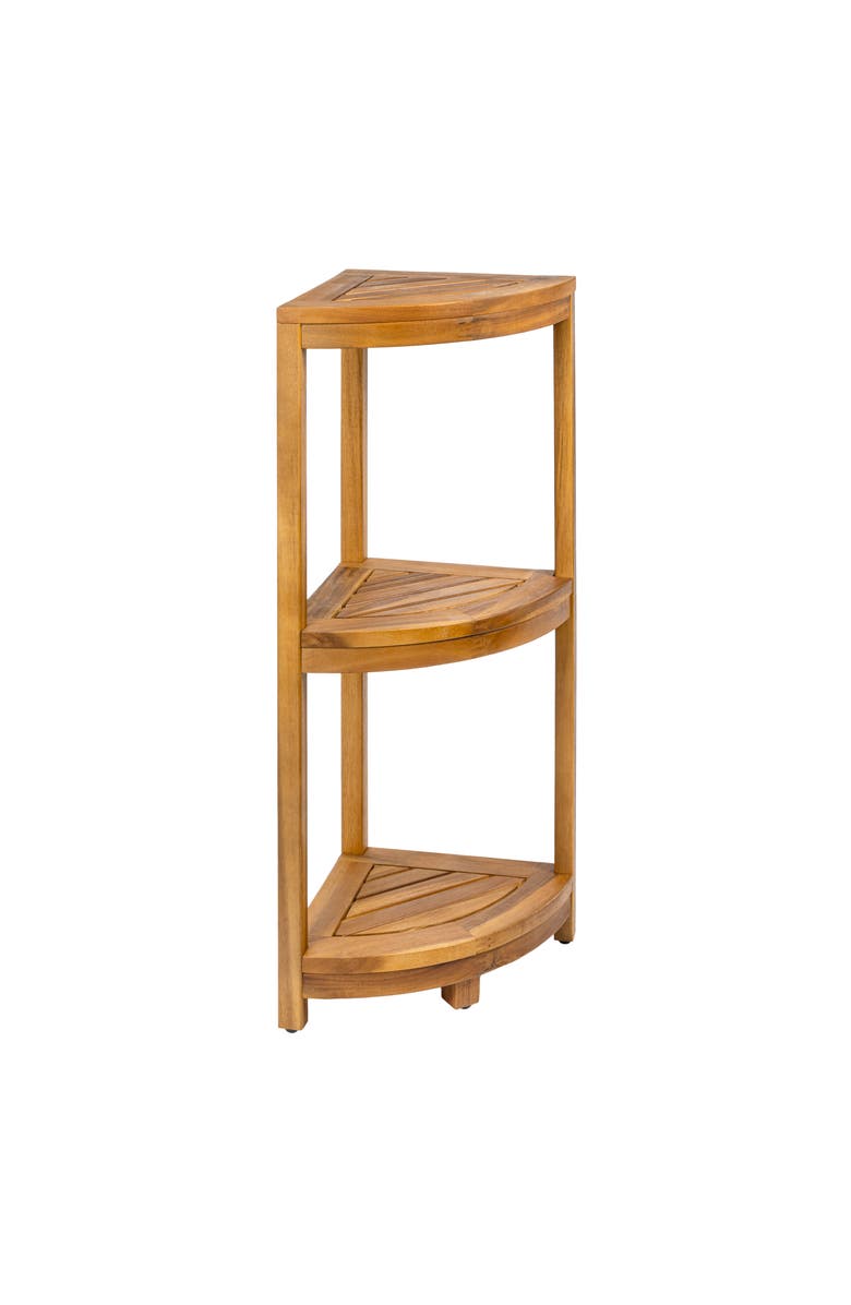 HAPPIMESS Sela 33" Classic Minimalist 3-Tier Acacia Wood Freestanding Bathroom Corner Shelf, Main, color, Natural