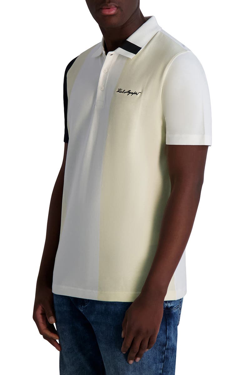 KARL LAGERFELD PARIS Colorblock Stretch Cotton Polo, Alternate, color, White/ Black