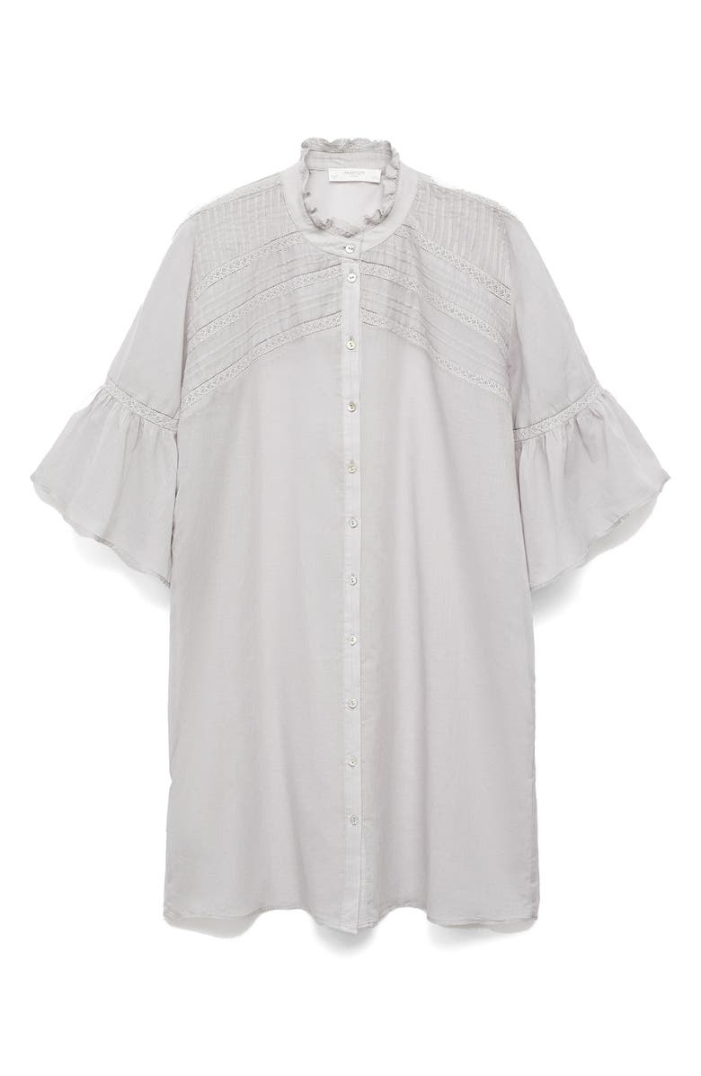 MANGO Pintuck Accent Short Sleeve Cotton Nightshirt, Alternate, color, Light/ Pastel Grey