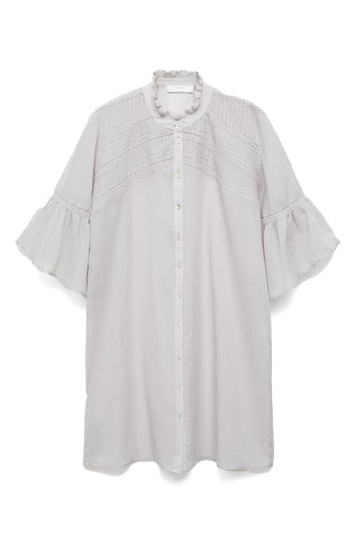 Mango Pintuck Accent Short Sleeve Cotton Nightshirt In Gray