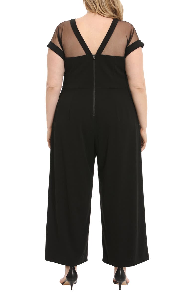 Maggy London Illusion Yoke Short Sleeve Jumpsuit, Alternate, color, Black