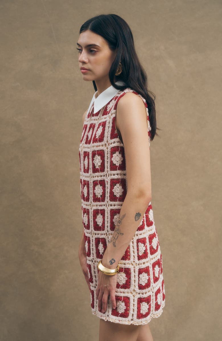 MAUDE CLUB Sawyer Crochet Cotton Blend Minidress, Alternate, color, Berry Crochet