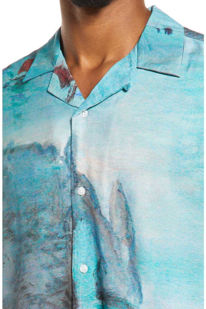 Monet Boat Print Short Sleeve Button-Up Shirt, Alternate, color, MULTI