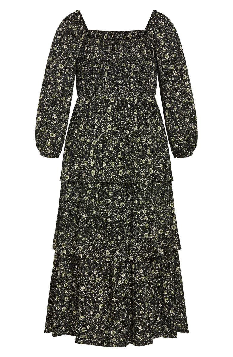 City Chic Dahlia Smocked Long Sleeve Tiered Maxi Dress, Alternate, color, 