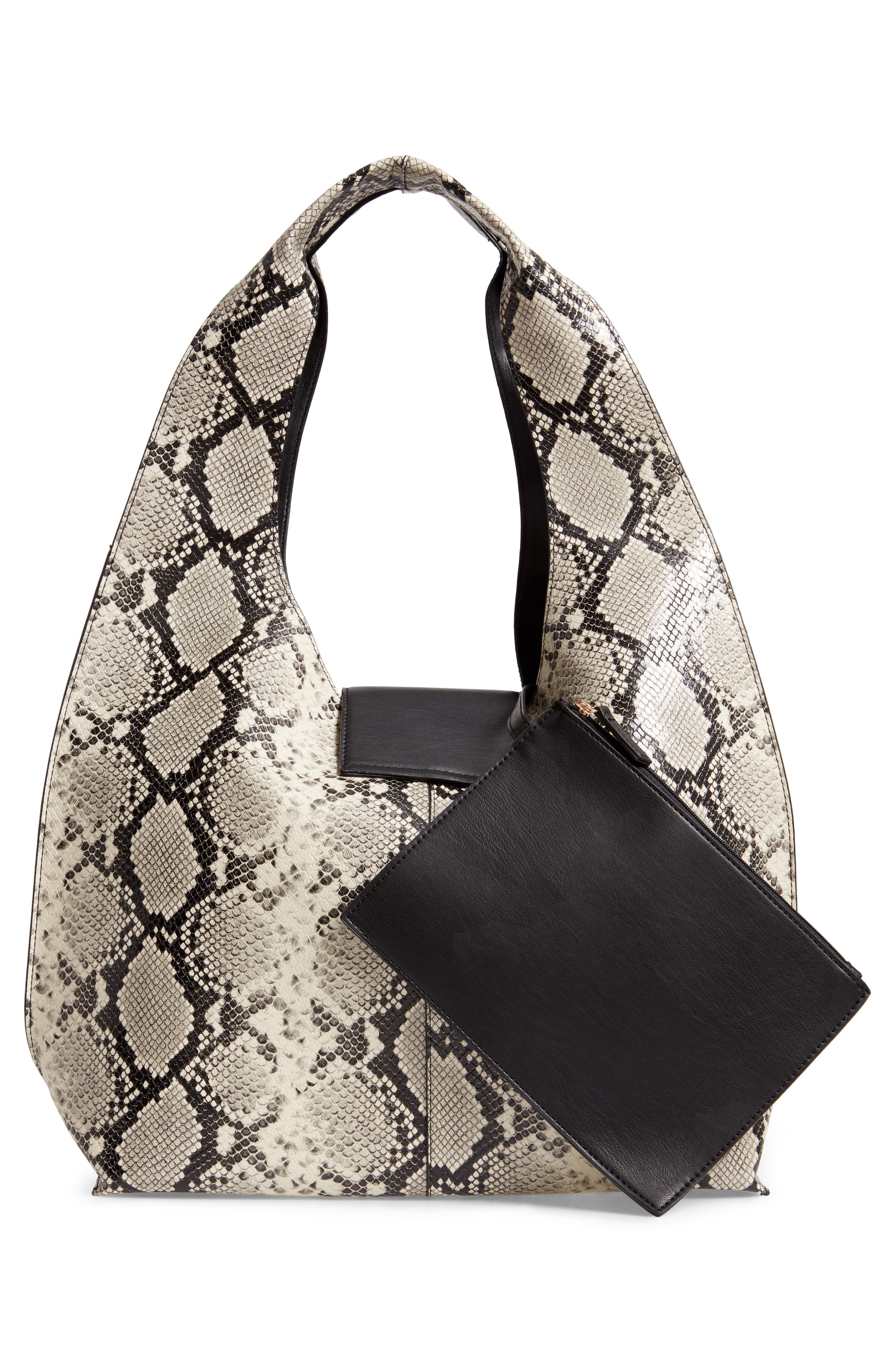 Topshop Haya Faux Snakeskin Hobo Bag, Alternate, color, 