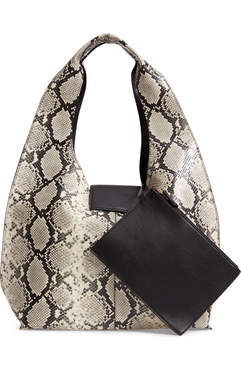 Topshop Haya Faux Snakeskin Hobo Bag, Alternate, color,