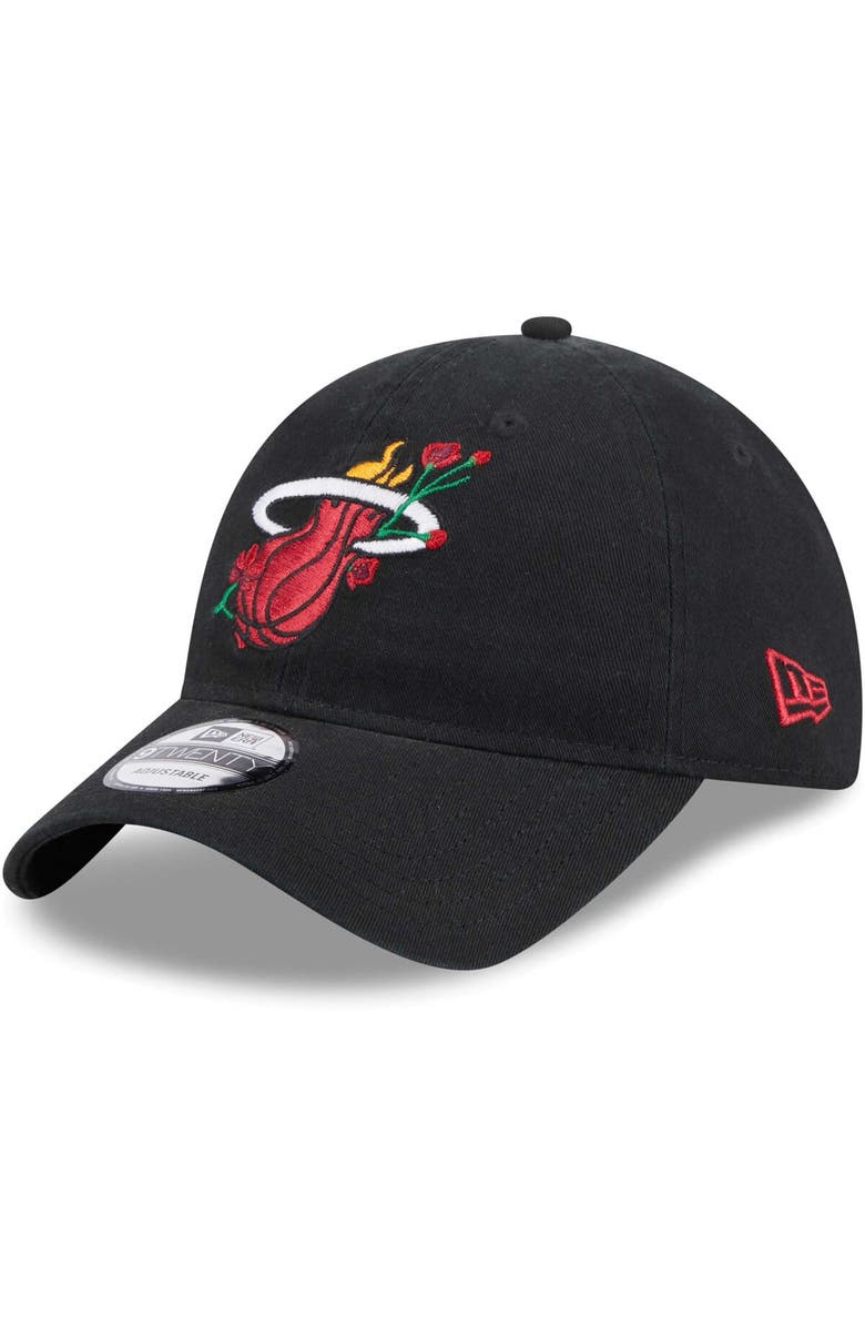 New Era Women's New Era Black Miami Heat Game Day Bloom Branch 9TWENTY Adjustable Hat, Main, color,