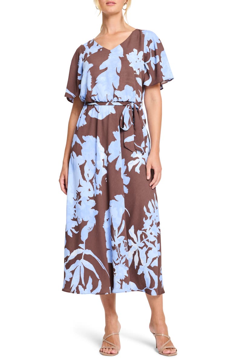 NIC+ZOE Cloud Blossom Brooke Midi Dress, Main, color, Brown Multi