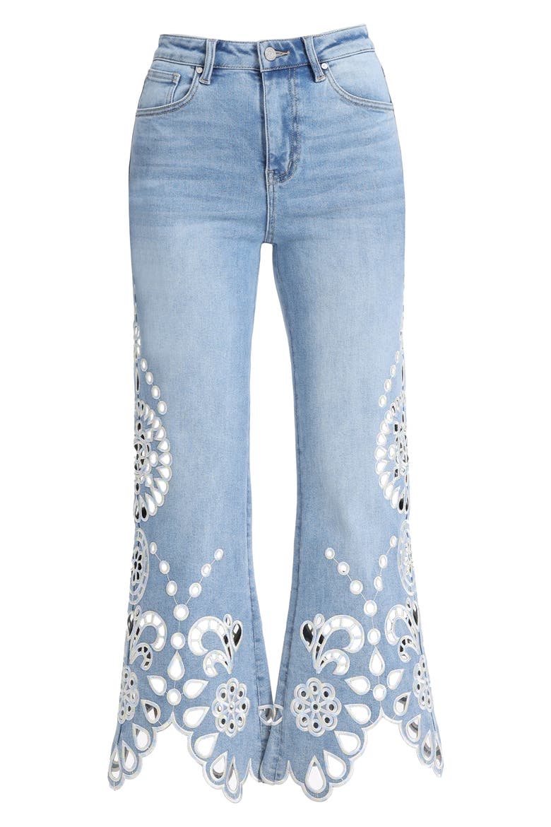 Eyelet High Waist Flare Jeans, Alternate, color, LIGHT BLUE