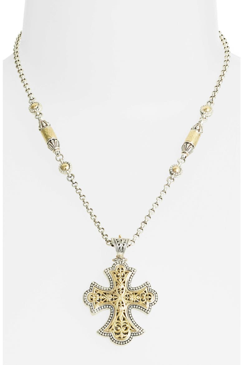 'Classics' Two-Tone Hammered Station Necklace, Alternate, color, SILVER/ GOLD