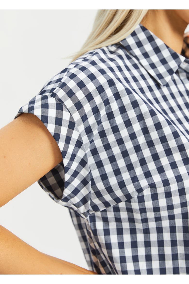 Cap Sleeve Gingham Shirt, Alternate, color, Navy