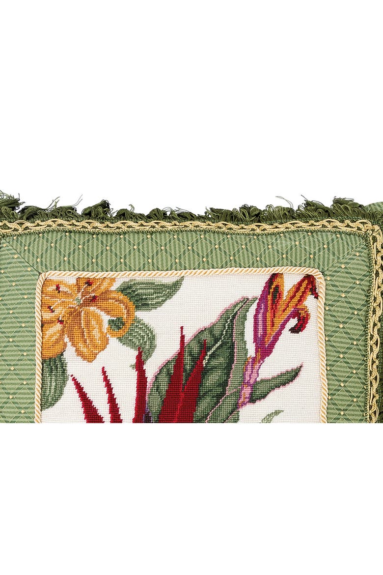 Tropical Floral Needlepoint Throw Pillow, 16" x 16", Alternate, color, Green