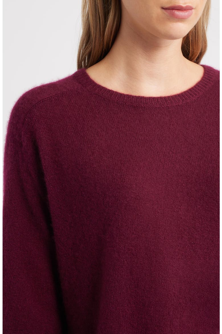 Crewneck Rolled Cuff Cashmere & Silk Sweater, Alternate, color, PORT