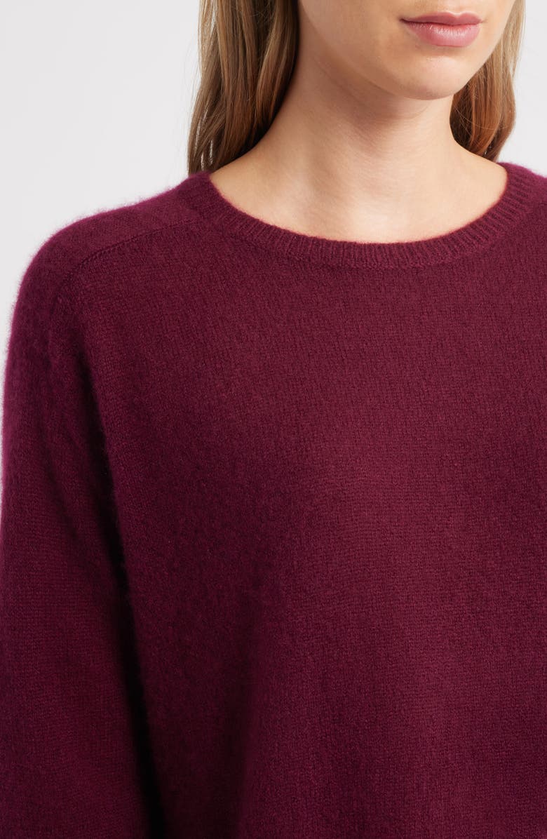 MARGARET O'LEARY Crewneck Rolled Cuff Cashmere & Silk Sweater, Alternate, color, Port
