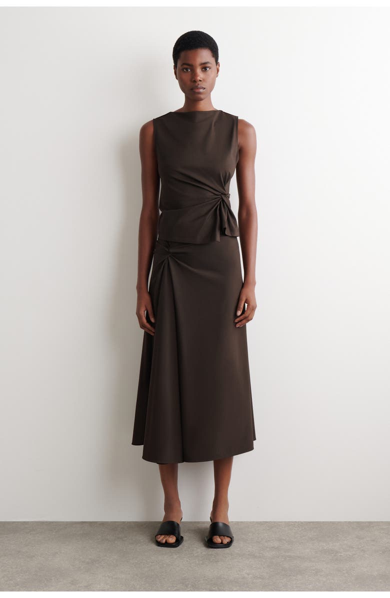 COS Twist-Detail Jersey Top, Alternate, color, Dark Brown