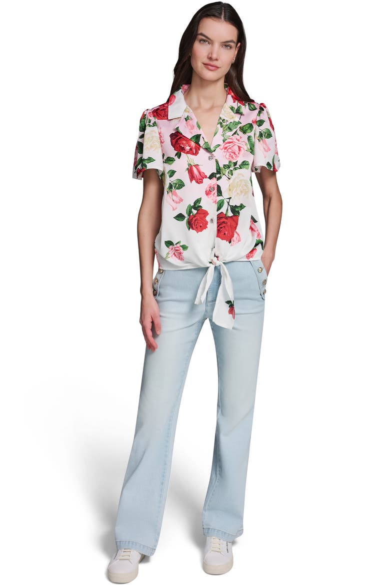 Rose Tie Front Button-Up Shirt, Alternate, color, CORNELIA ROSE/ SFT WHT MULTI