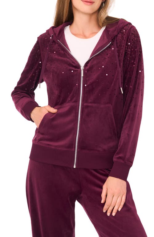Vince Camuto Sequin Front Zip Hoodie In Burgundy