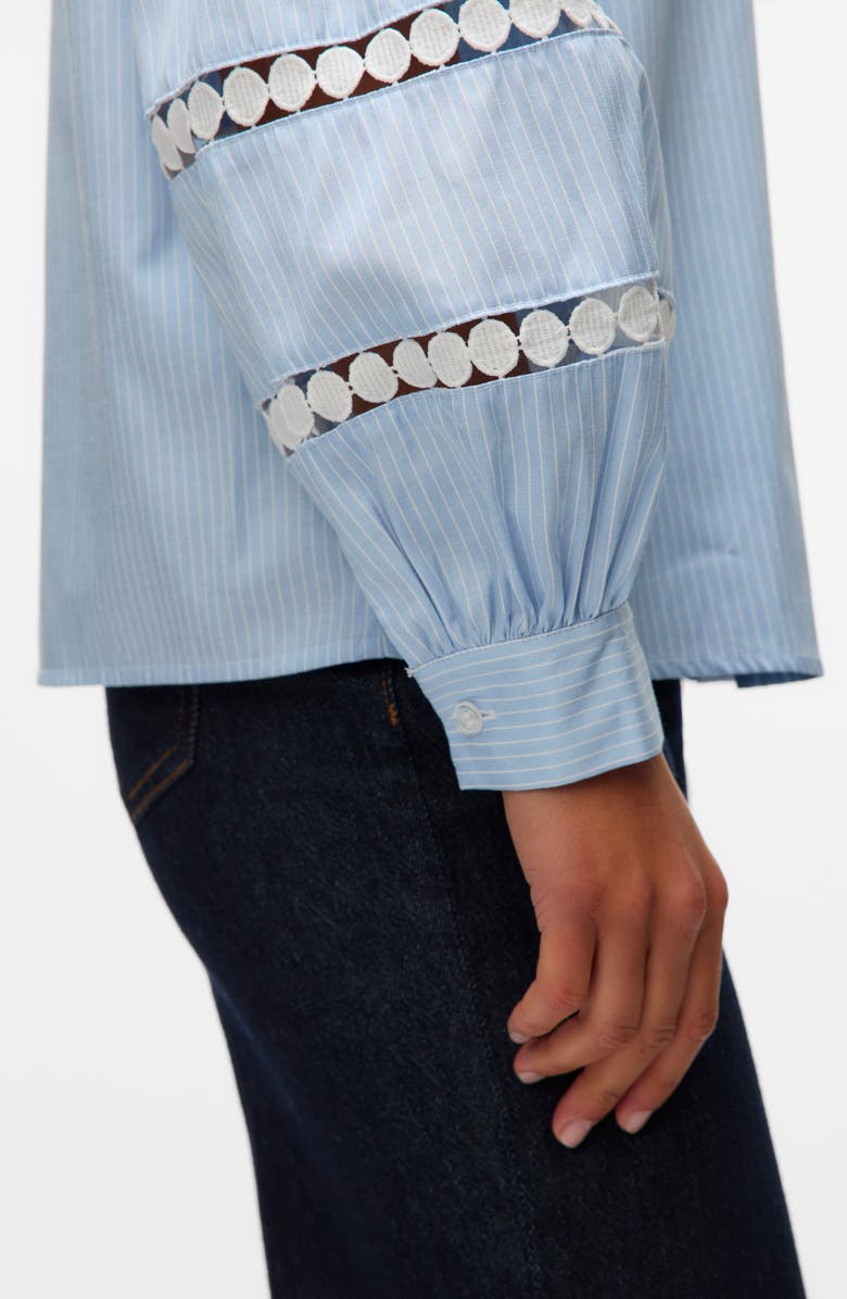 VERO MODA Janni Pinstripe Circle Lace Inset Button-Up Shirt, Alternate, color,