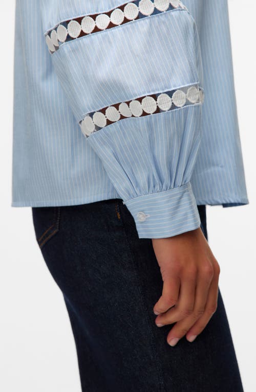 Vero Moda Janni Pinstripe Circle Lace Inset Button-up Shirt In Cashmere Blue Stripe