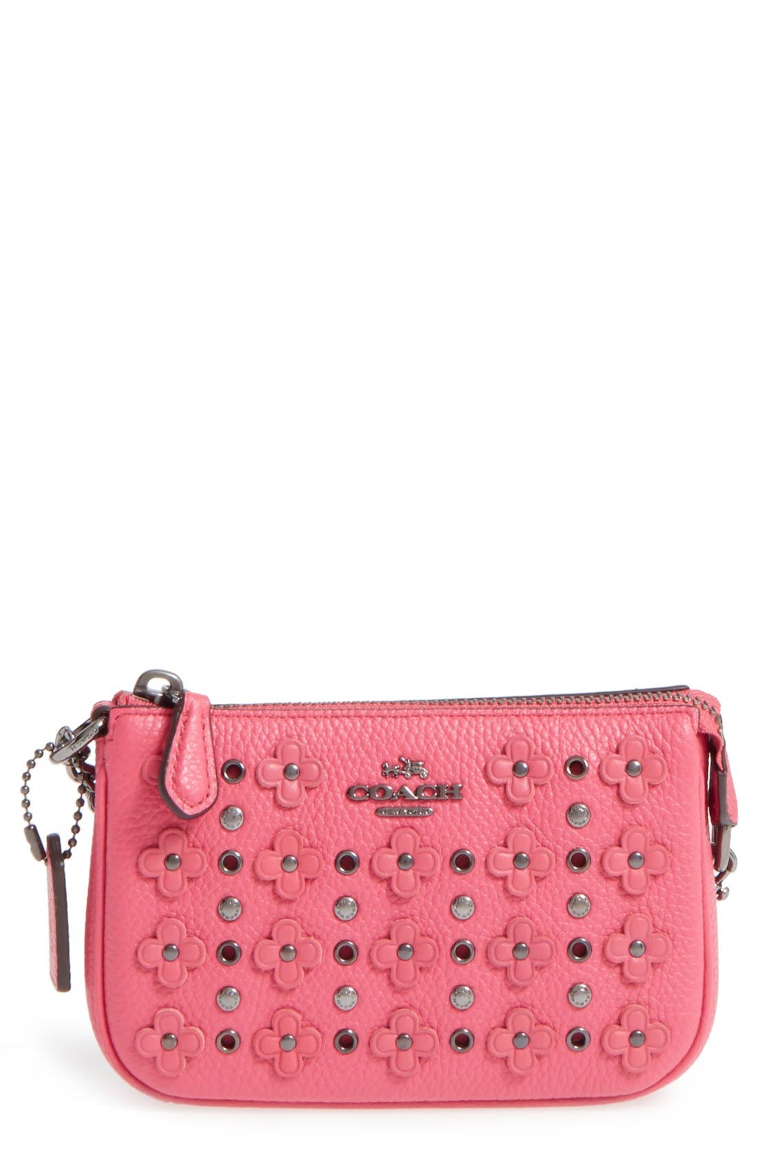 'Nolita 15' Leather Wristlet, Main, color, DAHLIA/ GUNMETAL