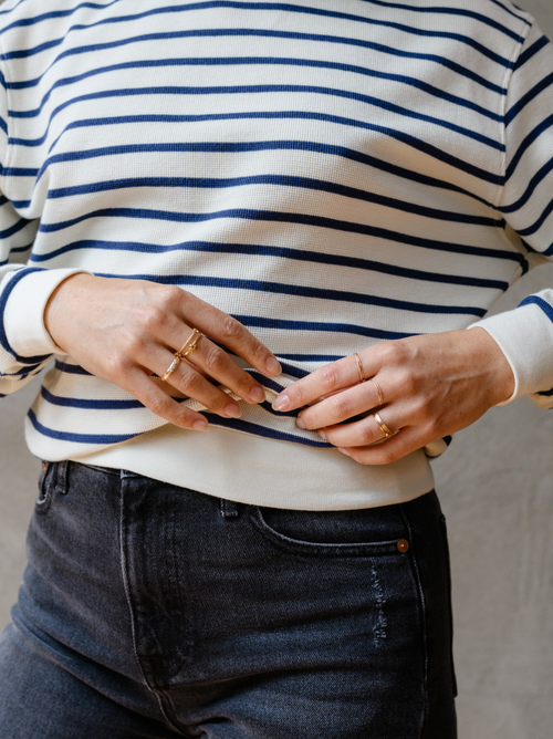 Able Brea Waffle Sweatshirt In Midnight/almond Stripe
